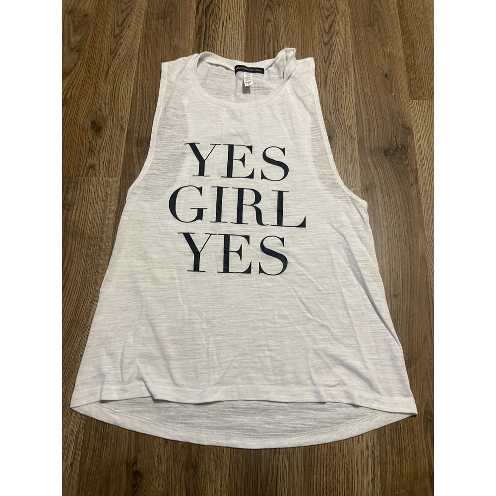 LULUSIMONSTUDIO Tank Top, Women's Size Medium, White, YES GIRL YES